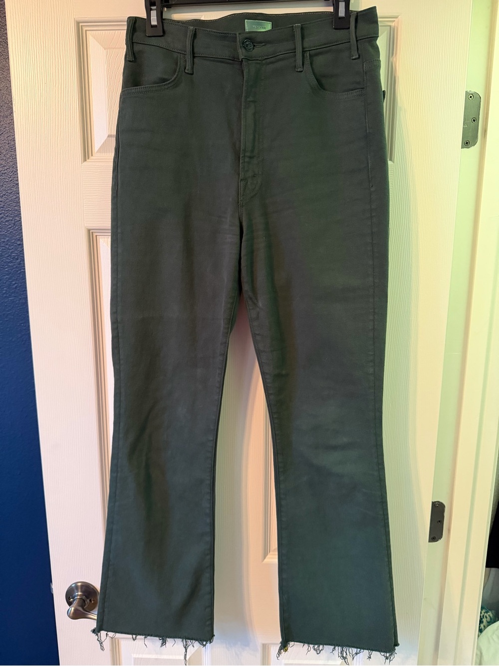 MOTHER The Hustler Ankle Fray - Dark Green High-Rise Stretch Jeans